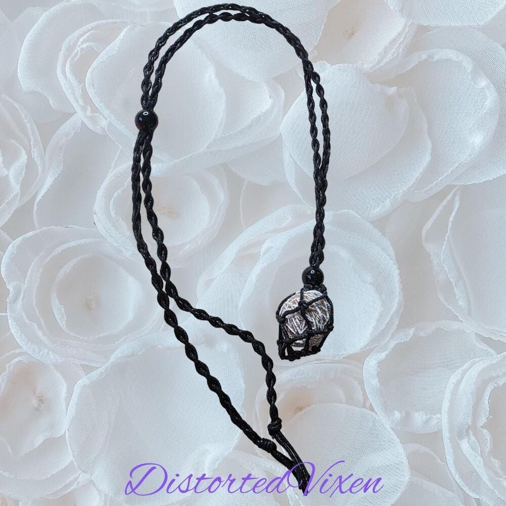 Desert Rose Crystal Necklace – Adjustable Macramé Pouch – Protection & Clarity